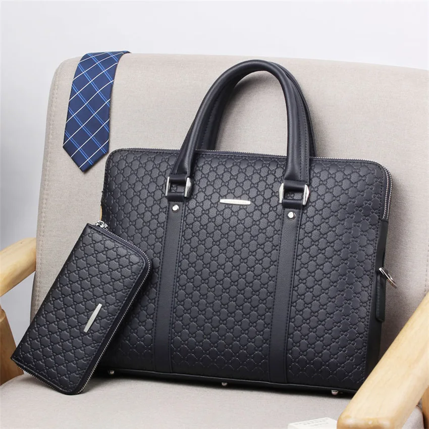 New Double Layer Men's Leather Business Briefcase Casual Men's Shoulder Bag Laptop Computer Handbag Men's Travel Bag