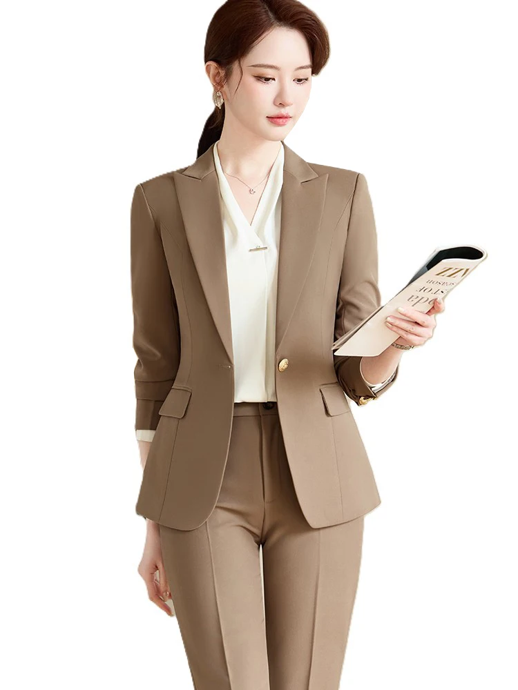 

Кофейный, розовый, оранжевый, черный офисный женский брючный костюм, женский комплект из 2 предметов, формальный блейзер и брюки