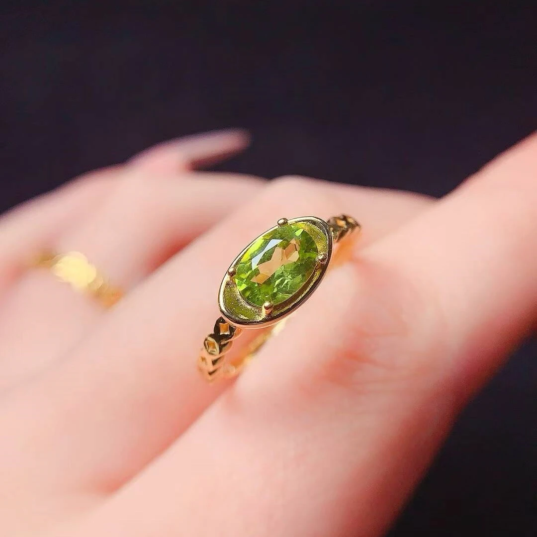 

KJJEAXCMY 925 sterling silver Ring set with Natural Peridot,high-definition transparency,simple design interprets elegance