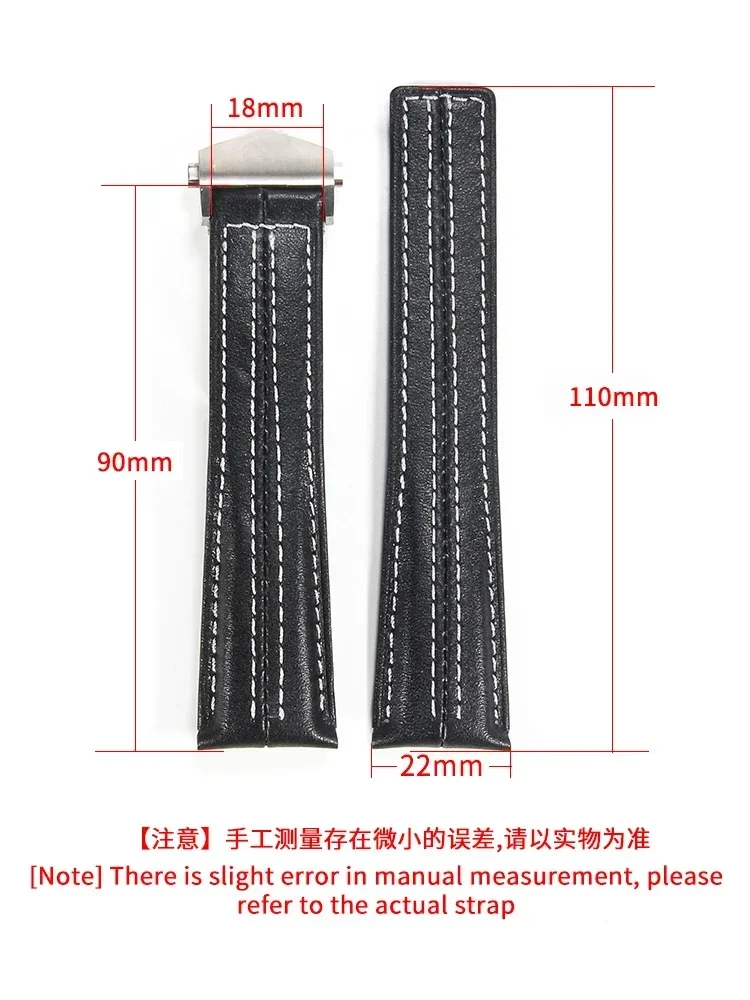 Wear-resistant Durable Flexible Genuine Leather Wacthbands 22mm for Tag Heuer Series Waterproof Cowhide Watch Strap Black Blue