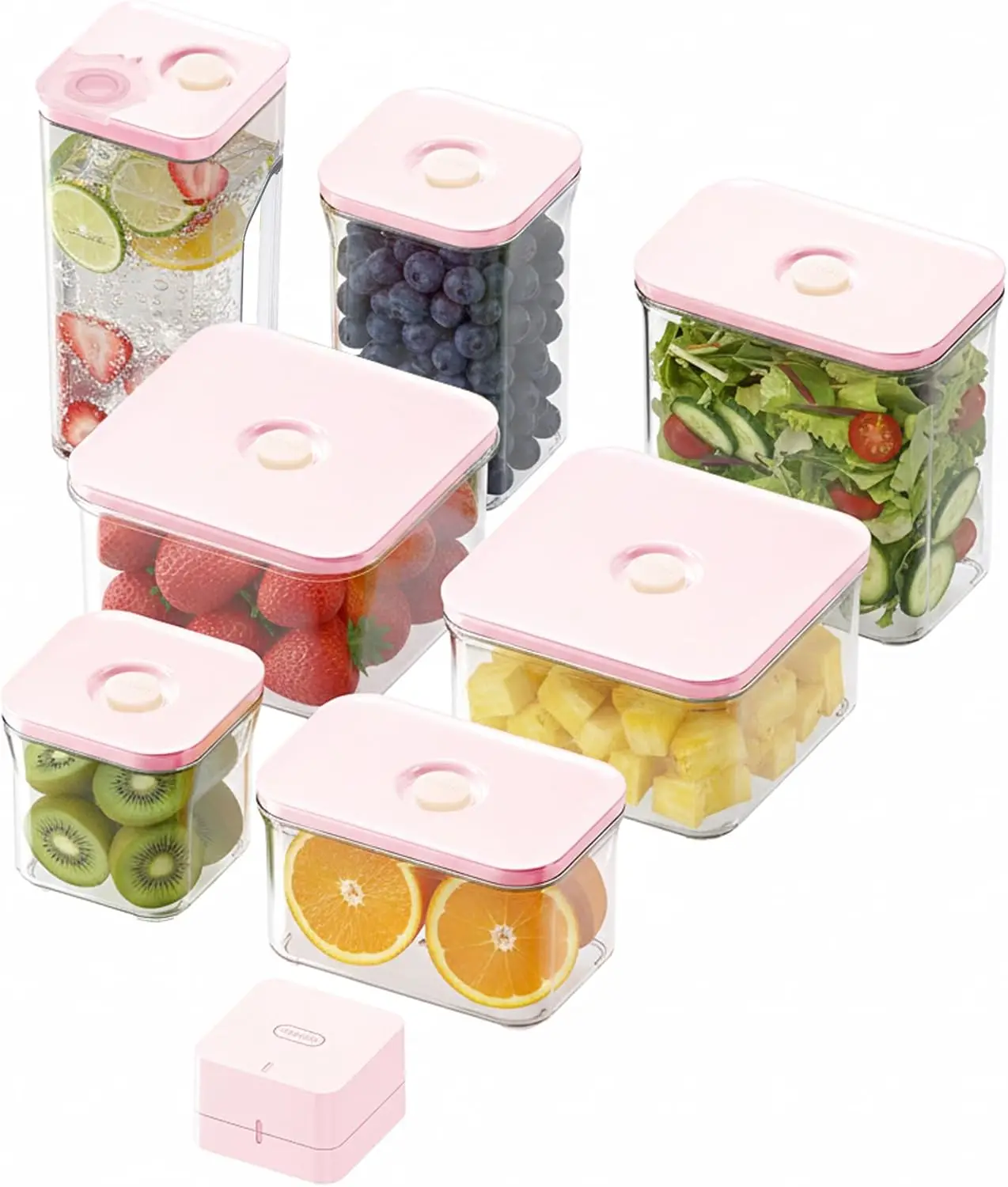 

Герметичные контейнеры для хранения продуктов Rose Set: кувшин-вакуумный упаковщик с двойной силиконовой подкладкой, защита от протекания, без BPA