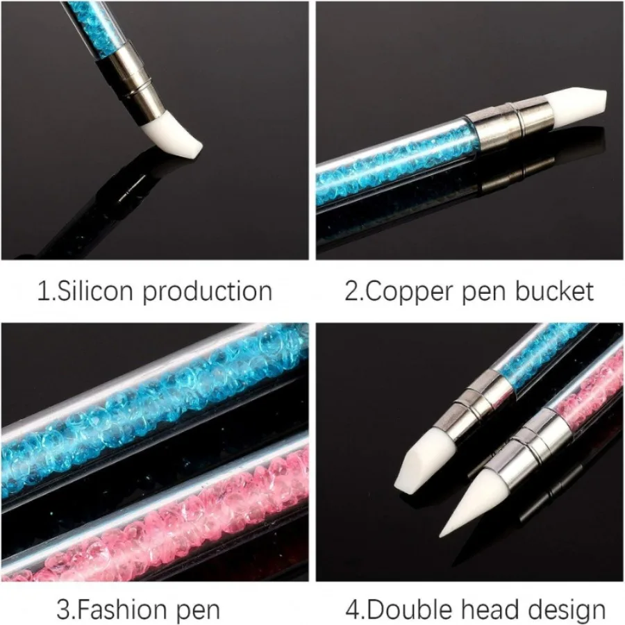 1/5 Pcs Silicone Nail Tools Dual Tipped Nail Art Sculpture Pen Rhinestone Nail Polish Carving Pen Rubber Tip Nail Brushes