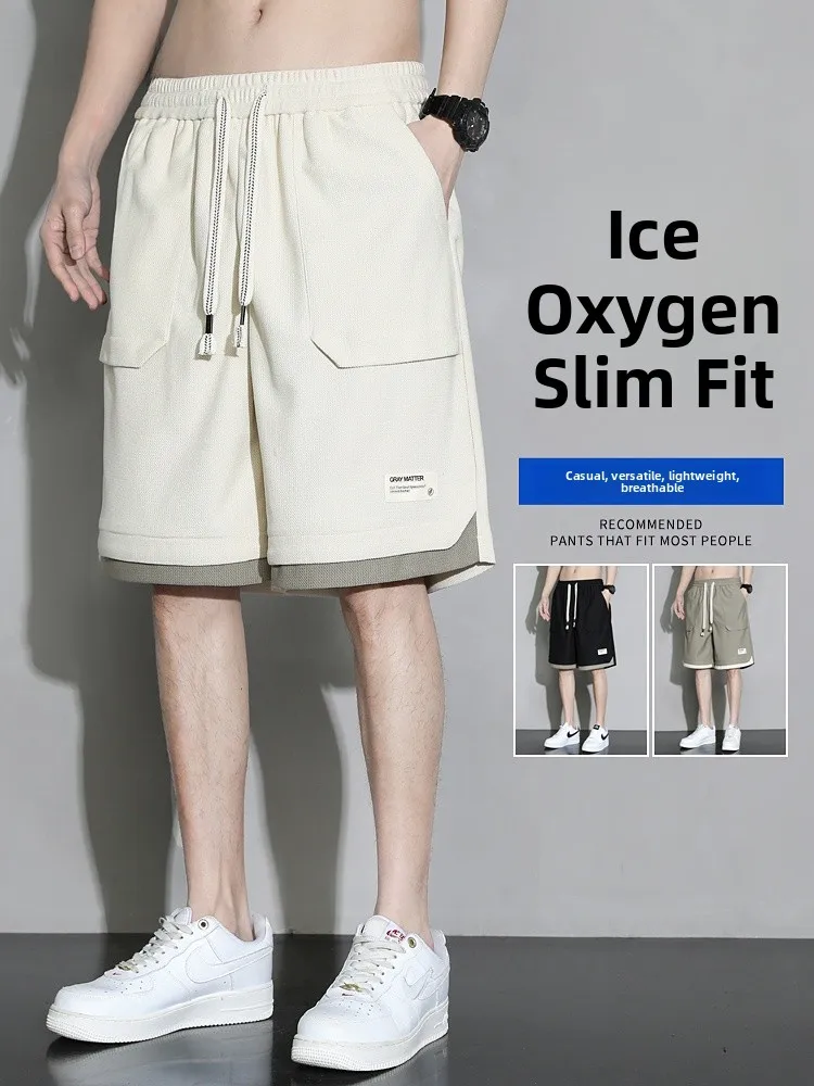 

Мужские повседневные брюки из ледяного шелка, лето 2024, новые, свободные, больших размеров, дышащие, спортивные, длиной до колена, прямые штаны