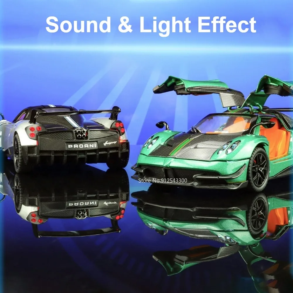 Coche deportivo PAGANI Huayra BC a escala 1:24, modelo de juguete de Metal fundido a presión, absorción de impacto, sonido, luz, vehículos extraíbles para niños, regalos