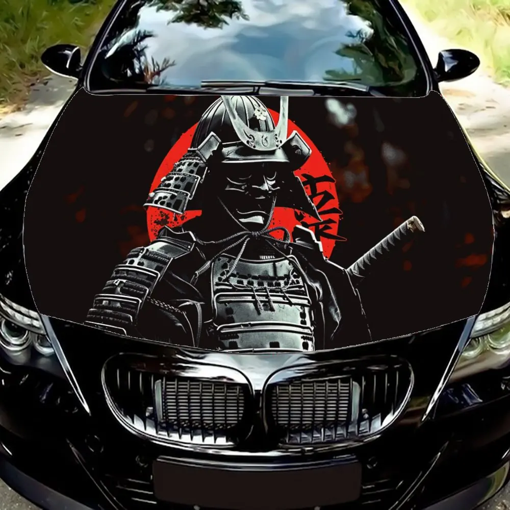 Japanese Samurai Red Sun Sword Car Hood Wrap Color Vinyl Sticker Truck Graphic Bonnet Auto Accessories Decoration Decal Gift