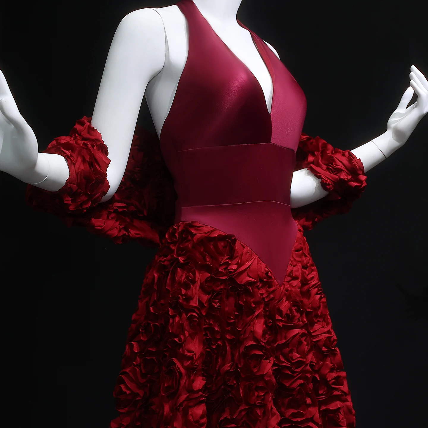 シャロンはワインレッド V ネックイブニングドレス 3D 花 A ラインホルター女性のウェディングパーティーフォーマルガウン SF197 カスタマイズ