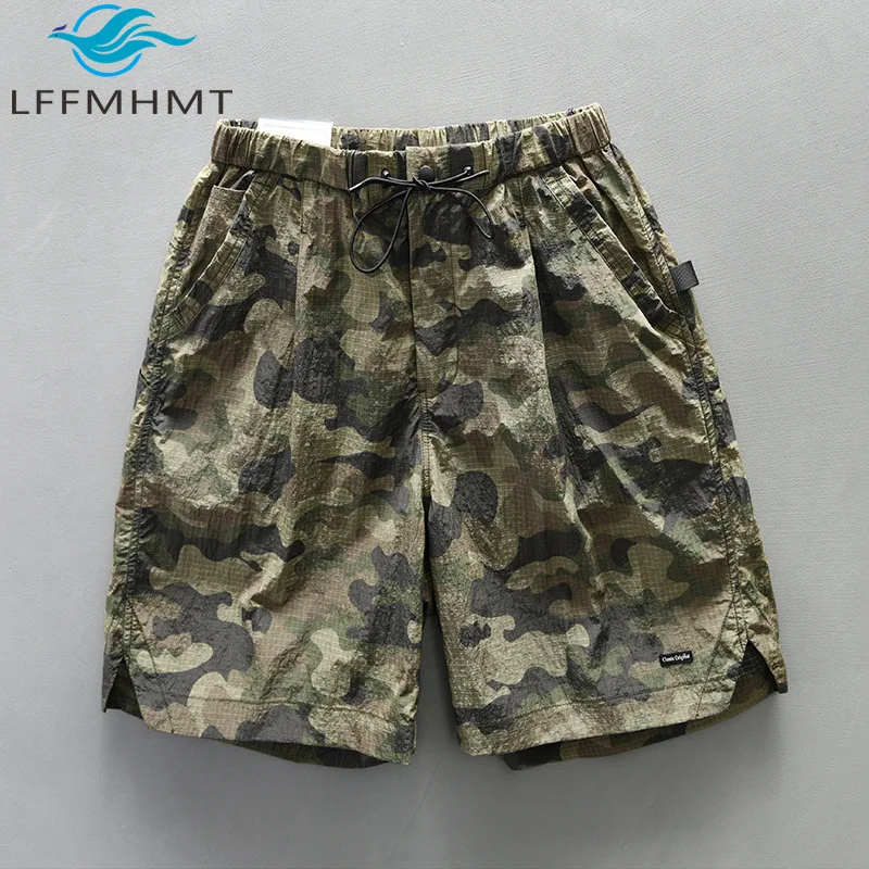 Summer Fashion Men's Lightweight Vintage Print Cargo Shorts American Style Beach Holiday Loose Casual Workout Half Length Pants