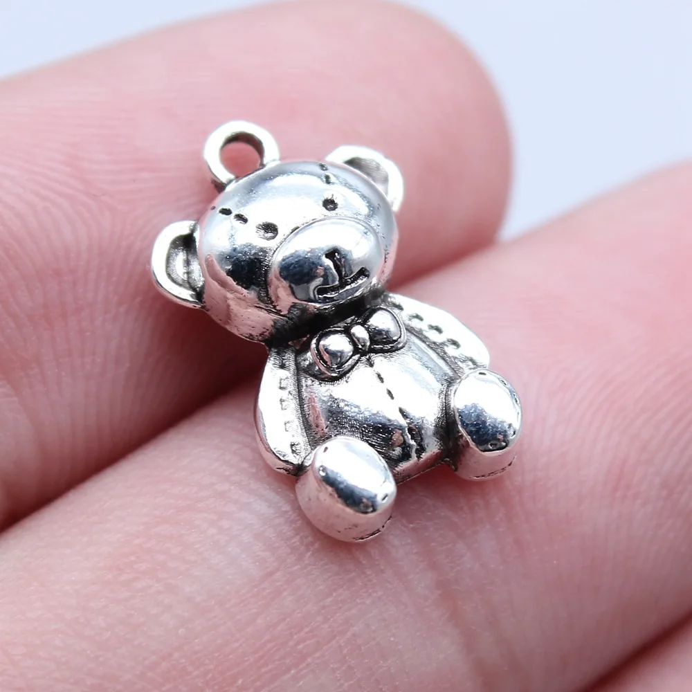 WYSIWYG 20pcs 11x17mm Antique Silver Color Bear Charms Pendant For DIY Jewelry Making Handmade Jewelry Craft Findings