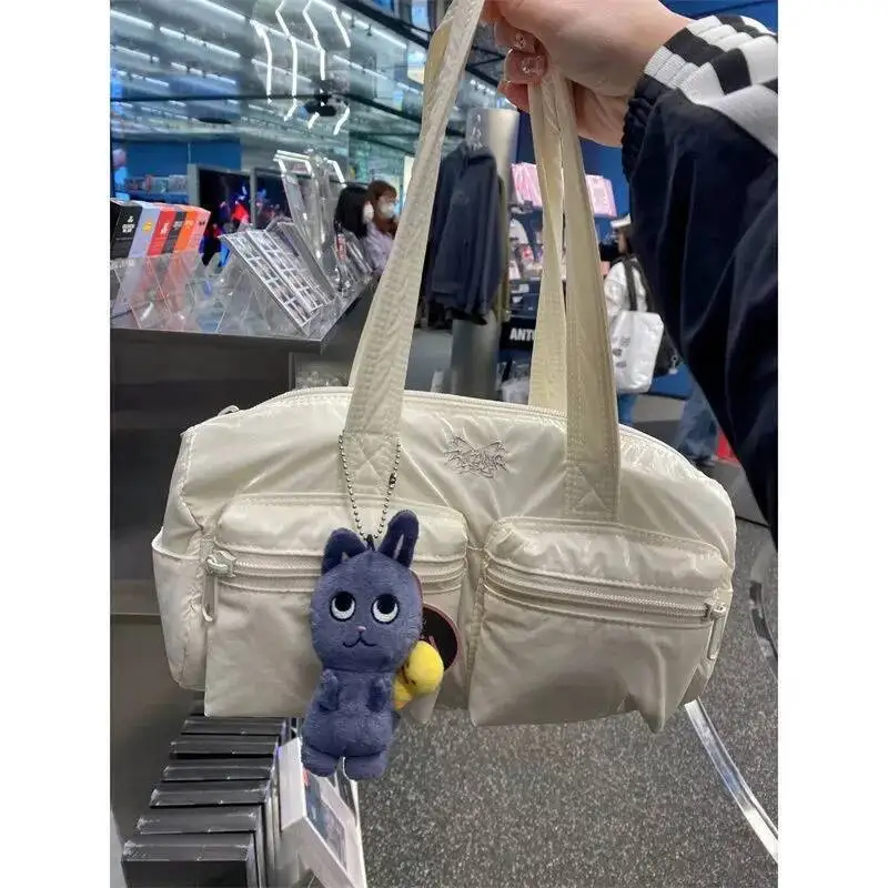 Bloom Haruku Beige Shoulder Bags Women Hot Girls Nylon Pocket Casual Handbag Female Vintage Fashion Y2k Underarm Bag Chic