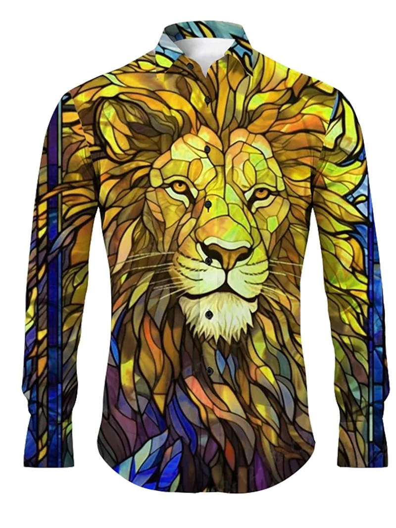 Tiger Print Long Sleeve Shirt For Men Clothing 3D Lion Pattern Spring Autumn Long Sleeve Tops Street Casual Fashion Long Sleeved