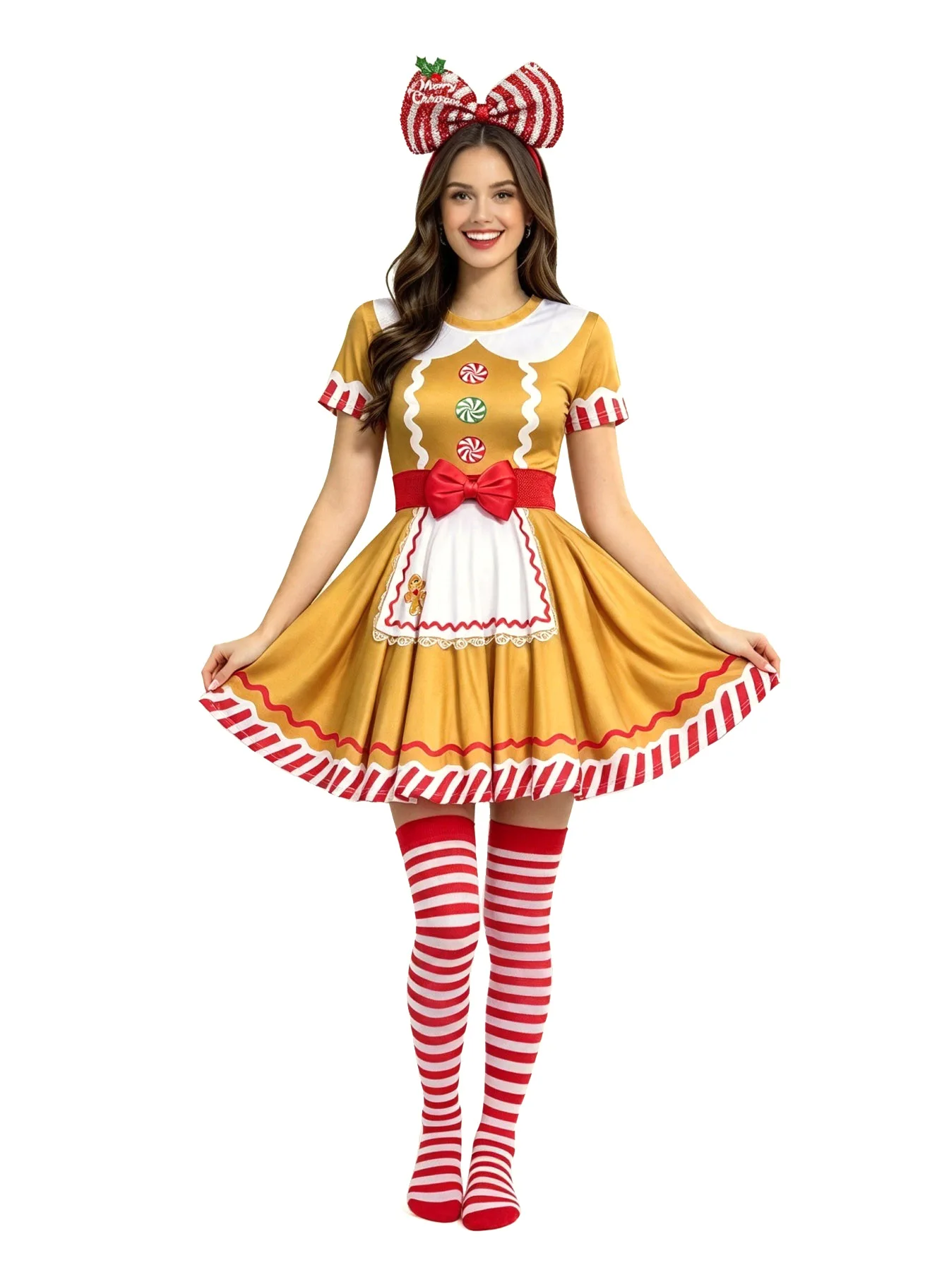 Robe Pain d'Épices Femme avec Serre-Tête et Chaussettes Rayées – photo 3