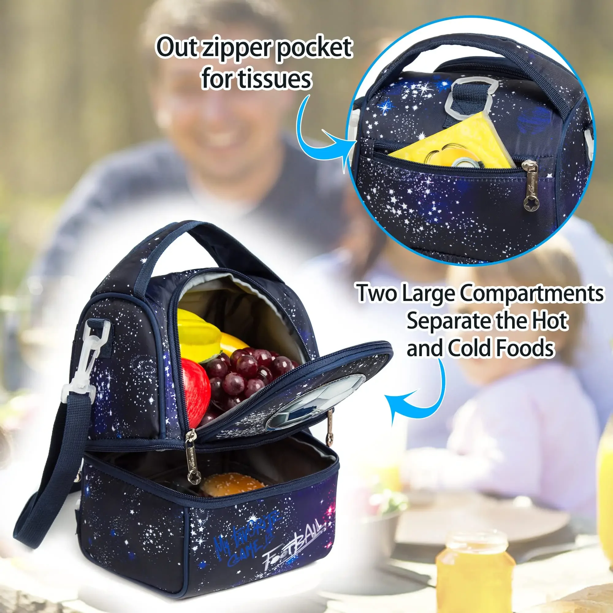 Gsequins Lunch Bags Food Bag Insulated Lunch Bag for Boys and Girls with Adjustable Strap Lunch Box Bag Football Cooler Bag