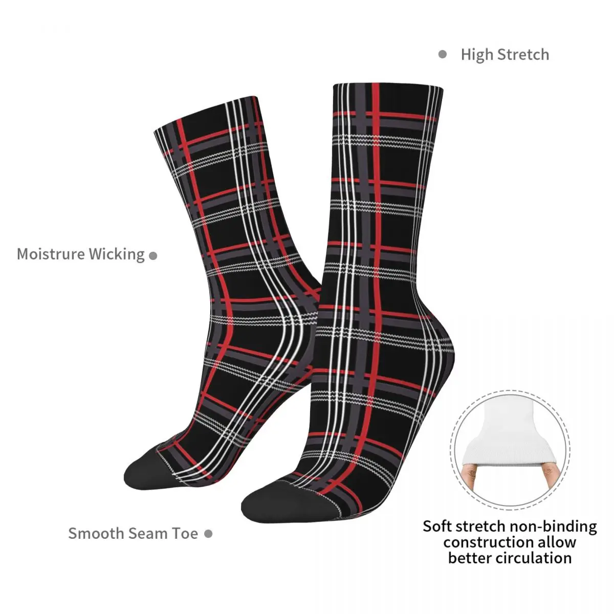 GTi Tartan Socks Harajuku Super Soft Stockings All Season Long Socks Accessories for Unisex Gifts