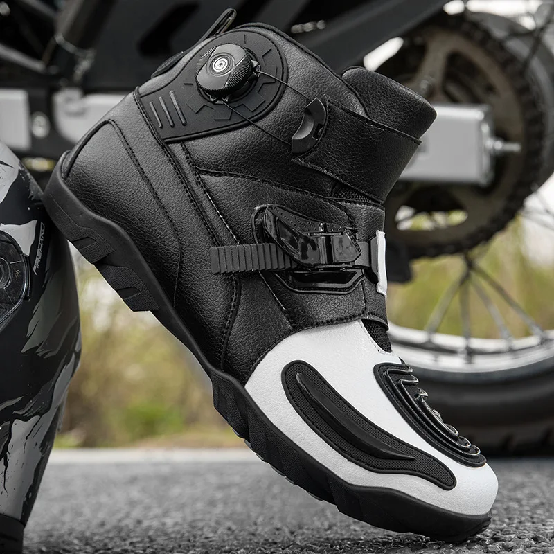 Motorcycle Protective Boots Men Leather Breathable Shock-absorbing Waterproof Motorcycle Cross-country Shoes Protect The Ankle