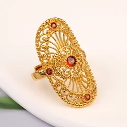 Middle Eastern Dubai Gold Plated Wedding Jewelry Rings Adjustable Size Vintage Engagement Rings for Women Mother Day Gift