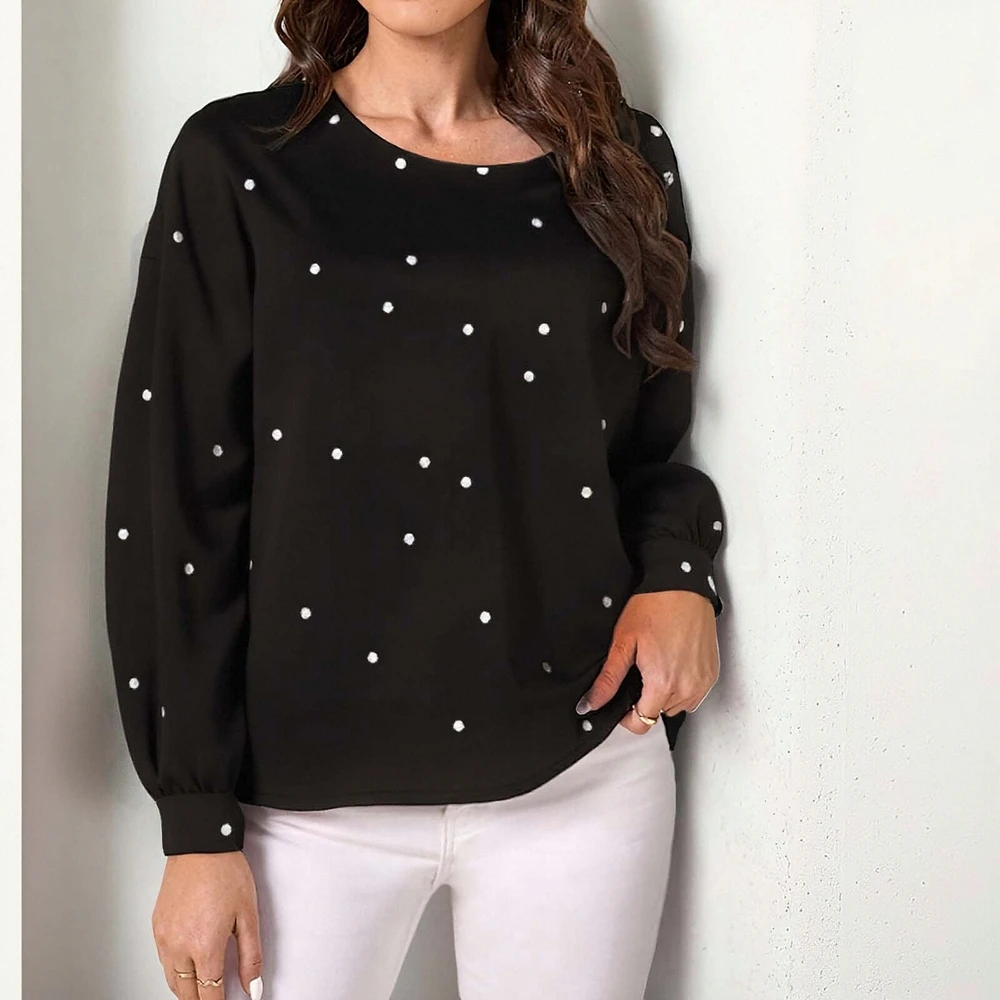 

Свободная маленькая рубашка с круглым вырезом, осенний стиль для поездок на работу, женский топ, модный повседневный деловой элегантный белый цвет