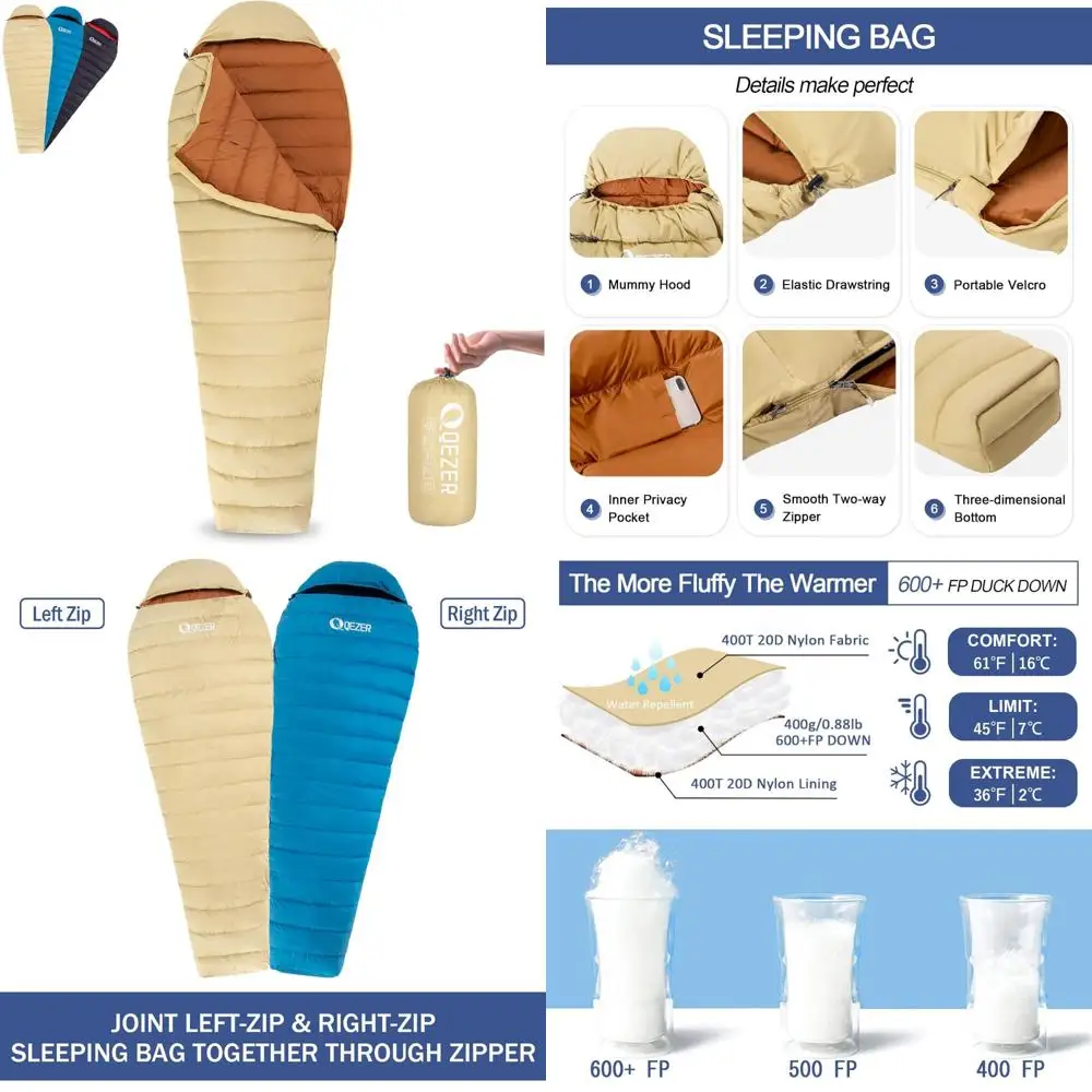 

Compact Backpacking Sleeping Bag for Adults - 600 Fill Power Down, Ideal for Hiking, Camping and Outdoor Adventures