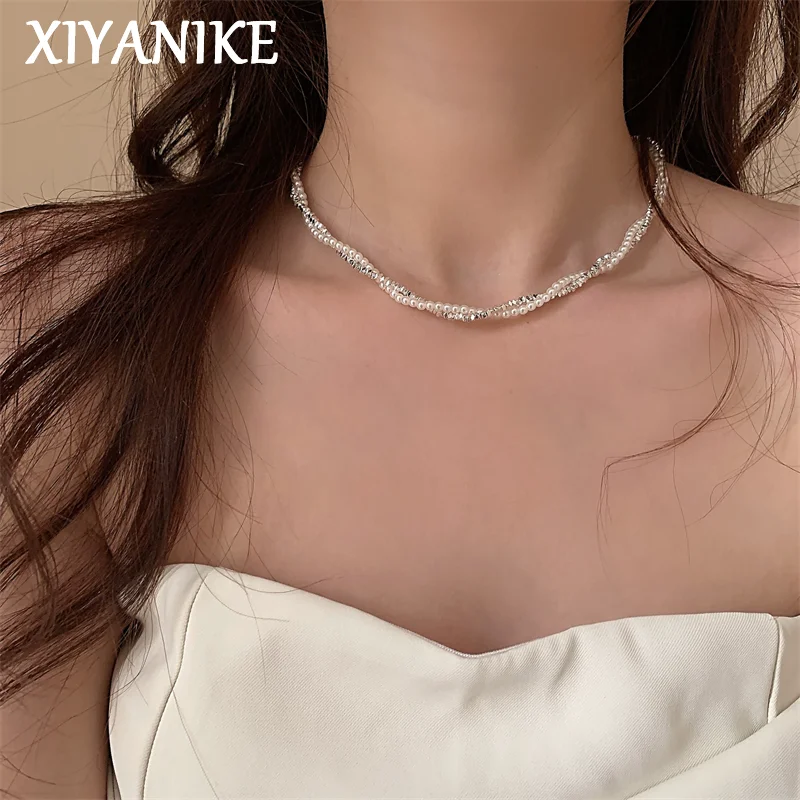 

XIYANIKE Double Layered Pearl Wrapping Choker Necklaces For Women Lady Korean Fashion New Delicate Neck Chain Jewelry Gift Party