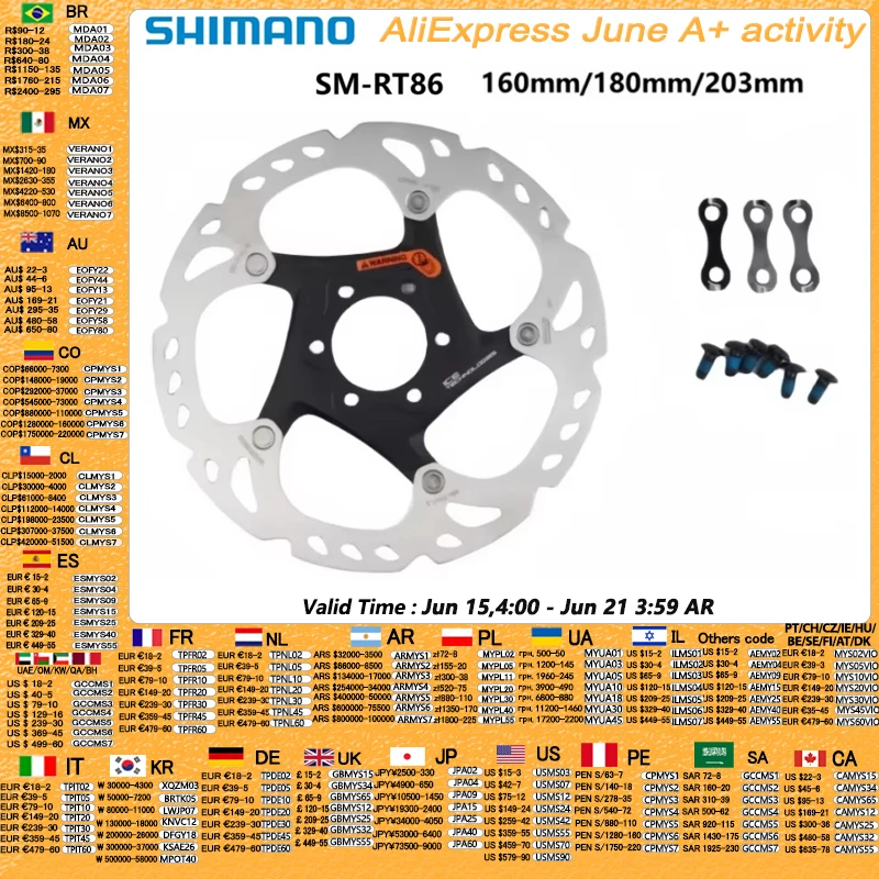 SHIMANO DEORE SM-RT86 tarcze hamulcowe 160mm 180mm 203mm MTB 6 typ śrubowy tarcze hamulcowe części rowerowe 1 sztuk