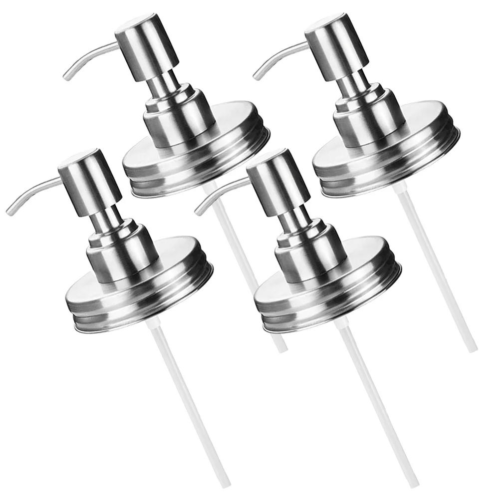 Alipis 4Pcs Stainless Steel Jar Soap Dispenser Pump for 70MM Jars Rust Resistant Easy Assembly Multi Use Kitchen Bathroom