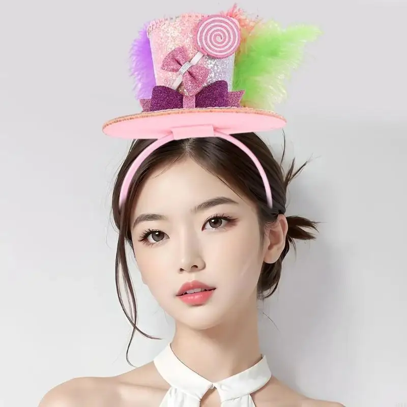 50LE Carnivals Party Hat Headpiece for All Age Person Creative Birthday Headwear Top Hat Hairhoop Holiday Festival Headdress