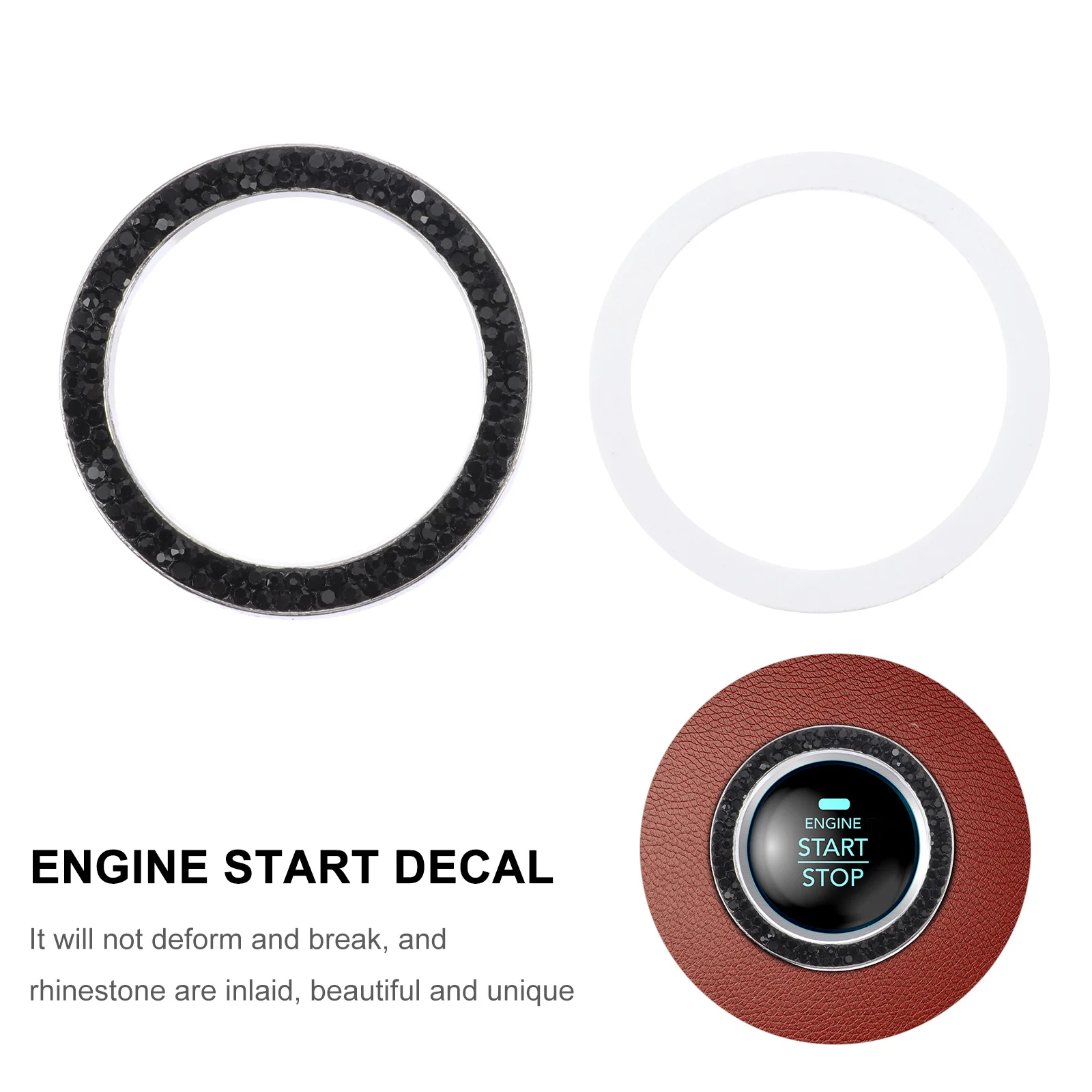 

2pcs Car Engine Rhinestone Ring Circle Trim Auto Ignition Push Button Cover Sparkling Luxury Decorative Engine Start Stop Circle