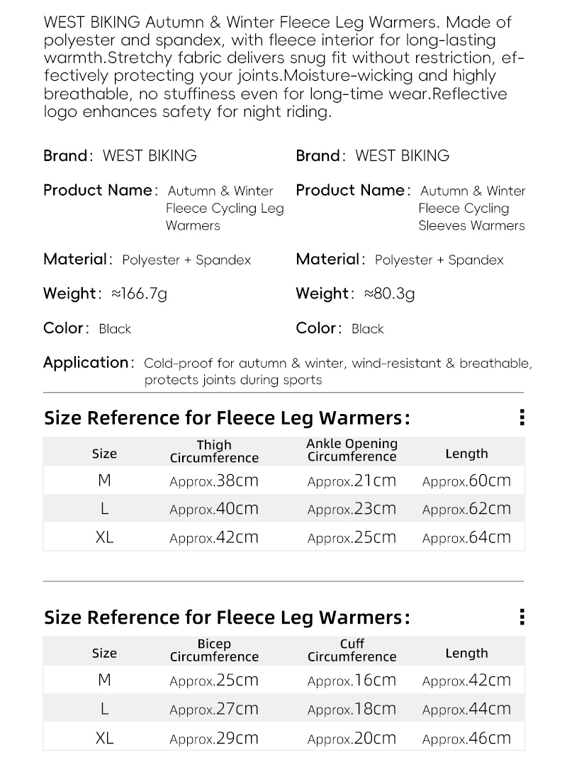 WEST BIKING Fahrrad-Beinwärmer und Armstulpen-Set, Fleece-Thermo-Winter-Fahrrad-Beinkompressionsabdeckungen, Rutschfeste MTB-Rennrad-Ausrüstung – Detail 3