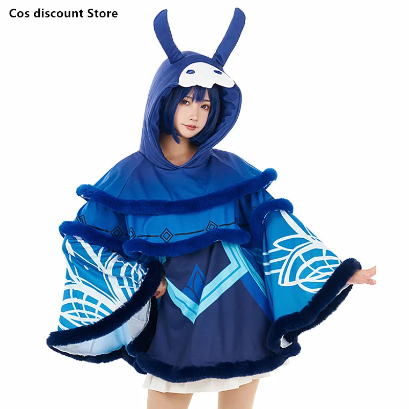 

Game Genshin Impact Rose Hilichurl Cosplay Costumes Anime Women Daily Blue Cloak Plush Hood in Autumn and Winter 2023 Sizes S-XL