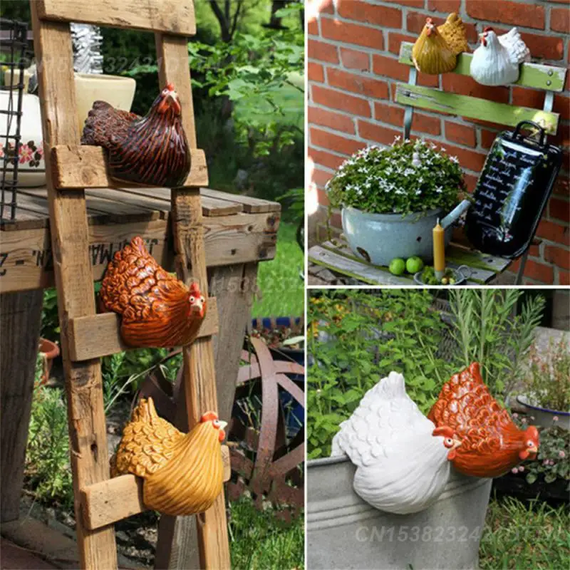 Chicken Figure Housewarming Gift Plug In Resin Funny Backyard Decoration Chicken Sitting Fence Art Crafts Resin Outdoor