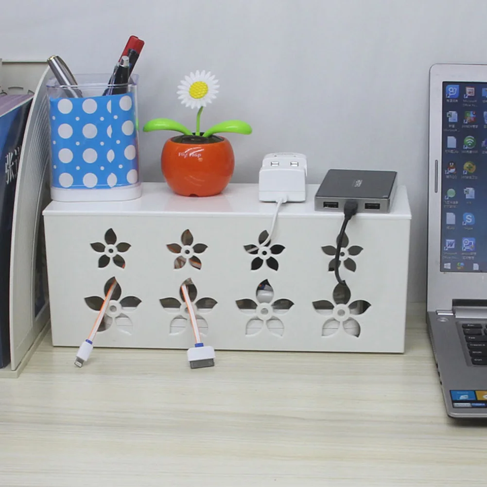 Wire Storage Box Plastic Hollow Solid Durable Household Supplies Size M White Thickened PP Wire Storage Container for Kitchen