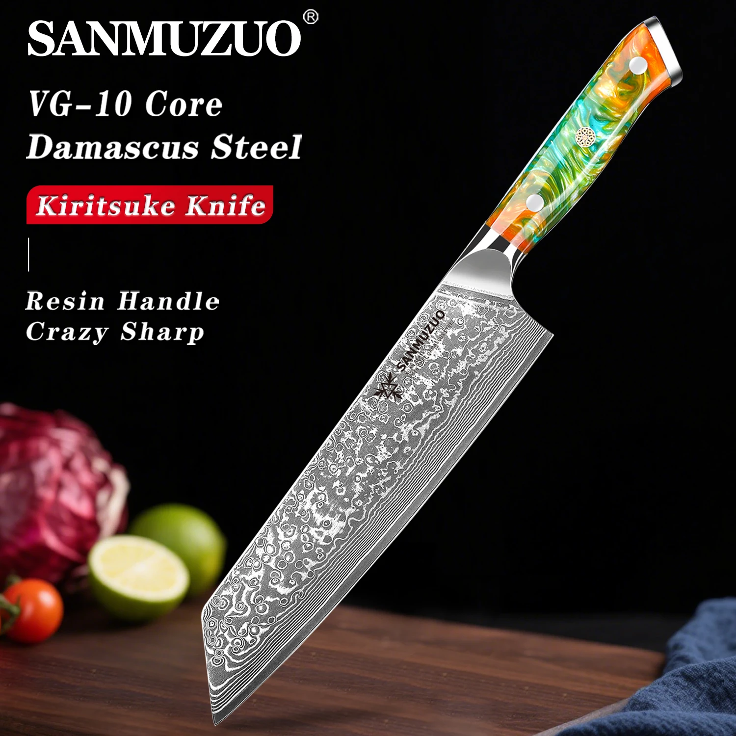 SANMUZUO 8,5 Zoll Kiritsuke – XUAN-Serie – Küchenkochmesser aus Damaststahl mit Harzgriff zum Kochen von Heimwerkzeugen