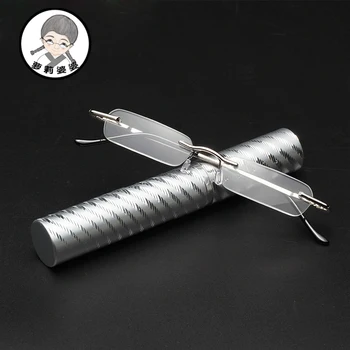 Lunettes de lecture à Tube pour hommes et femmes, verres de Prescription, sans cadre, charnières à ressort, cadre métallique avec étui