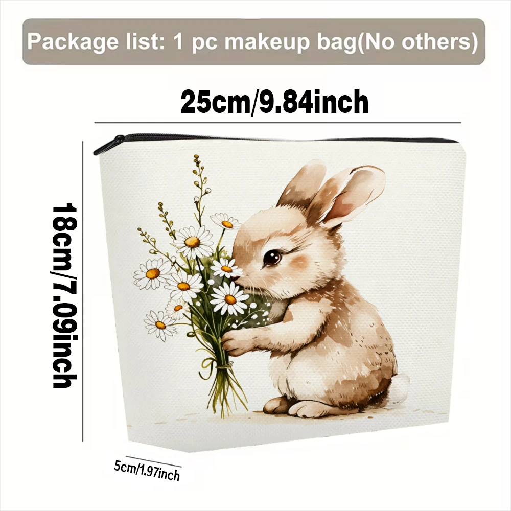 Cute Bunny Holding Daisies Makeup Bags for Girls Cosmetic Pouch Toiletry Bag Pencil Case Travel Storage
