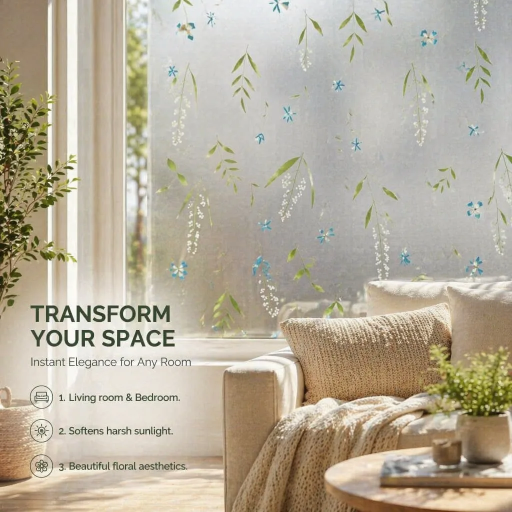 Frosted Privacy Window Film Translucent Static Cling Removable for Kitchen Balcony Window Door Glass