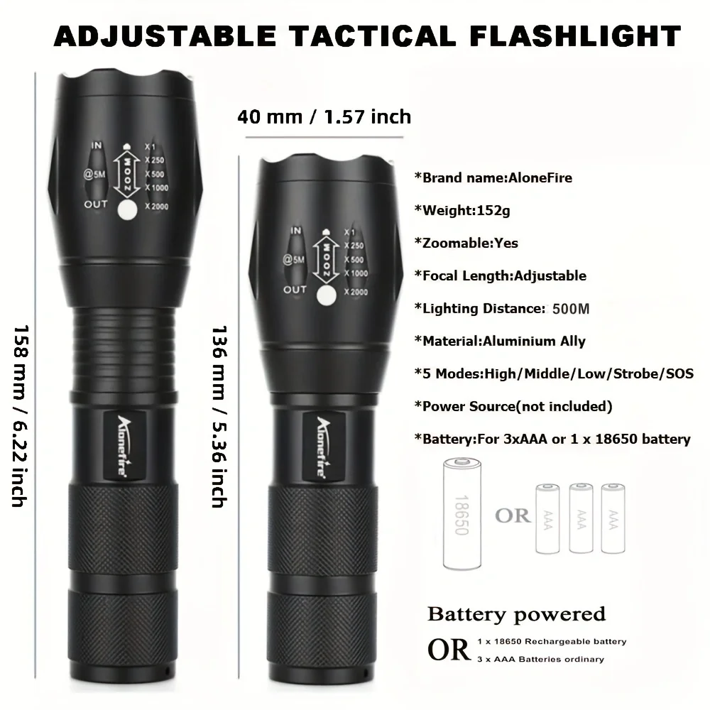 Linterna táctica LED verde con zoom ajustable para caza y pesca - imagen 4