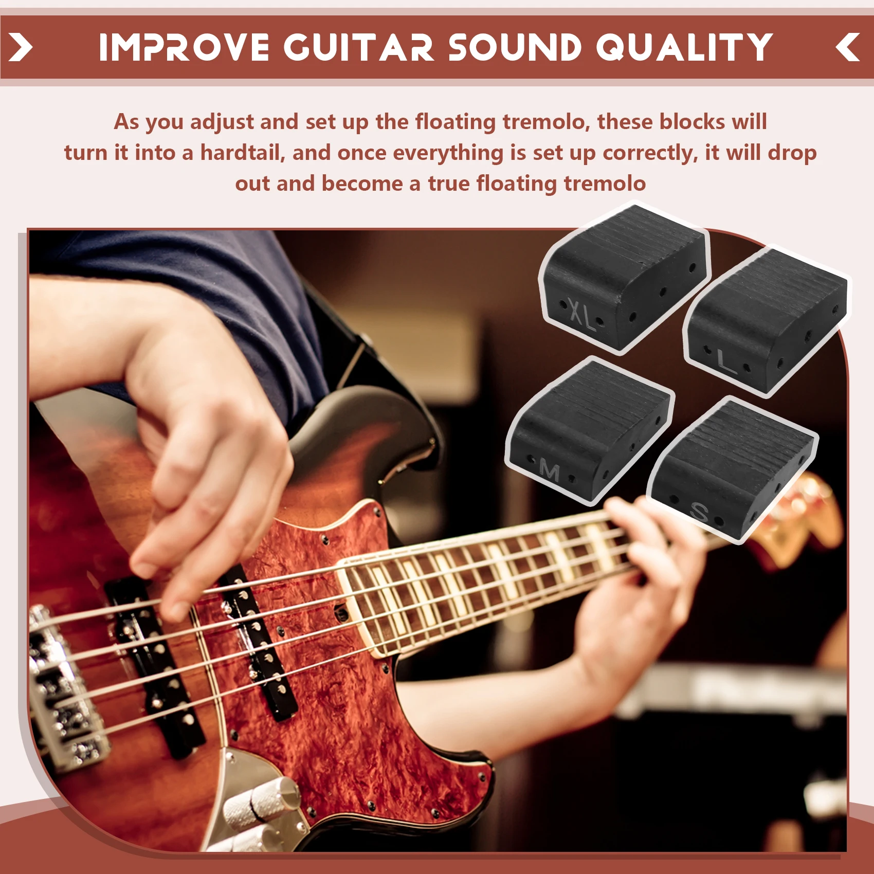 ABLB-Guitar Floating Tremolo Blocks 4 Sizes Wood Guitar Floating Tremolo Wedge Multifunctional String Changing Tools