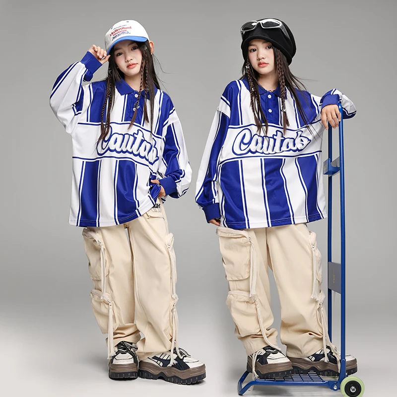 

Наряды в стиле хип-хоп для девочек, толстовка в полоску, штаны для уличных танцев, комплекты одежды K-pop для мальчиков, детские джазовые костюмы, уличная одежда для детей-подростков