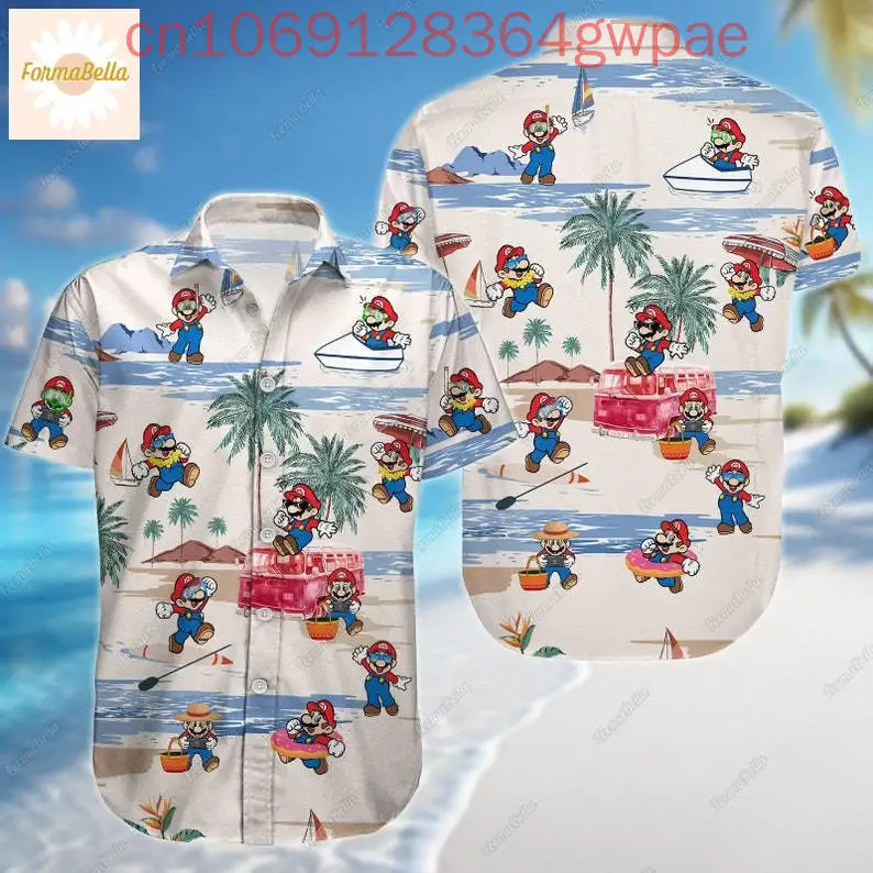 Super Mario Hawaiian Shirt Men's Women Casual Short Sleeve Shirt Game Mario Bros Cartoon Beach Shirt Fashion Resort Hawaii Shirt