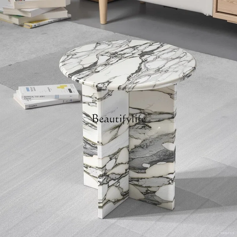 yj5 *Italian minimalist large white natural luxury stone sofa edge light luxury marble corner