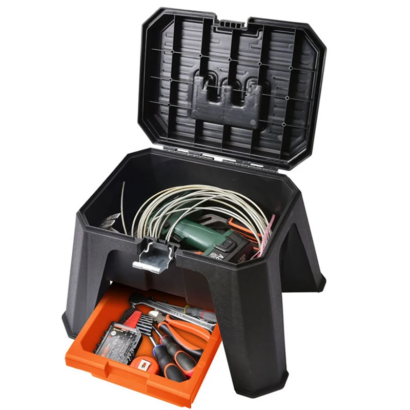 صندوق الأدوات المنظم تخزين البراز أداة صندوق مع درج سلم بلاستيكي الصيد غسيل السيارات حديقة المحمولة حقيبة خزانة منزلية #5