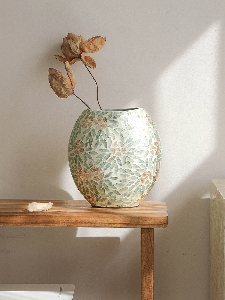 French Luxury Handmade Seashell Vase Creative Tabletop Flower Arranger Home Decor for Living Room