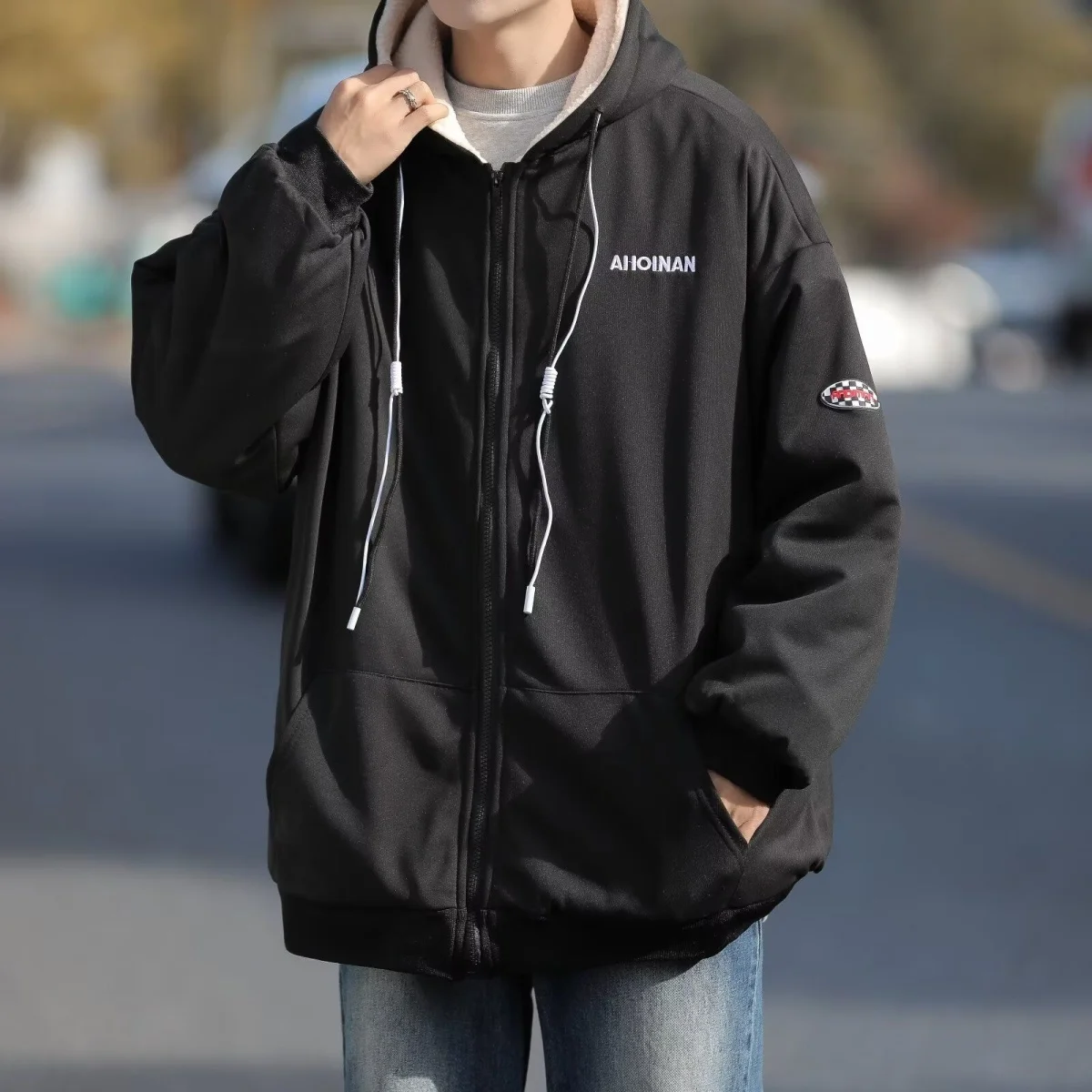 

Loose Fit Men's Jaet 2024 Spring Autumn Sli Harajuku Hong Kong Sle Street Faion Korean Version Spring Autumn Jaet