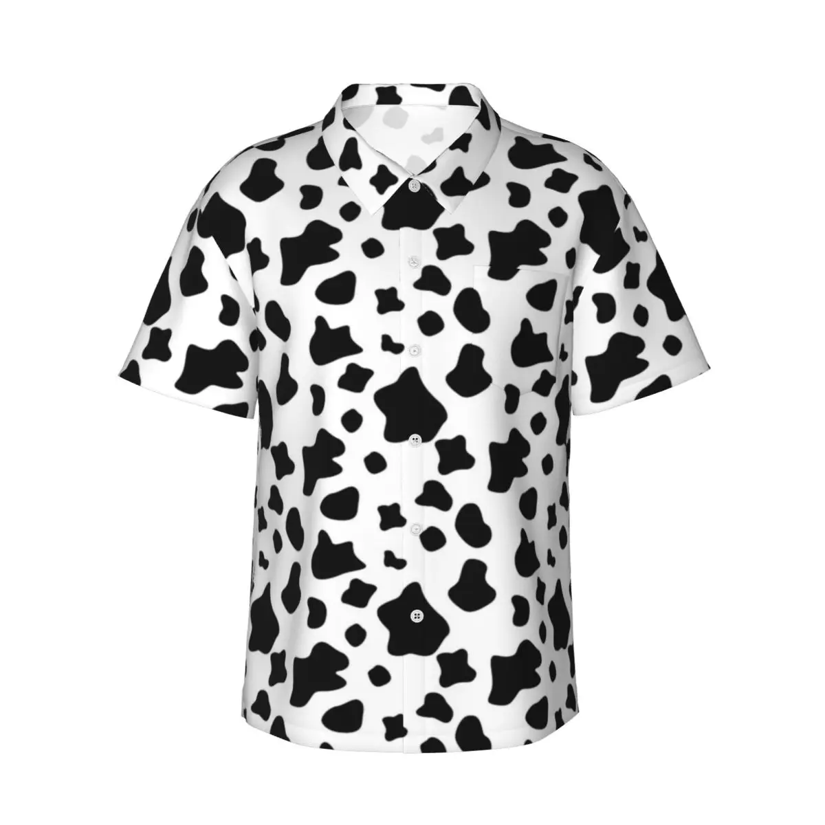 Farm Animal Print Beach Shirt Men Funny Cow Spots Casual Shirts Summer Short Sleeves Graphic Vintage Oversize Blouses Gift