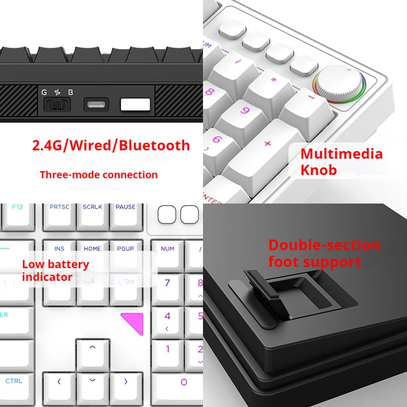 Ganss Gs3104tpro Mechanical Keyboard Hyacinth Three-Mode Wireless Bluetooth 2.4g Gaming E-Sports Office 104keys Keyborad Pc Gift