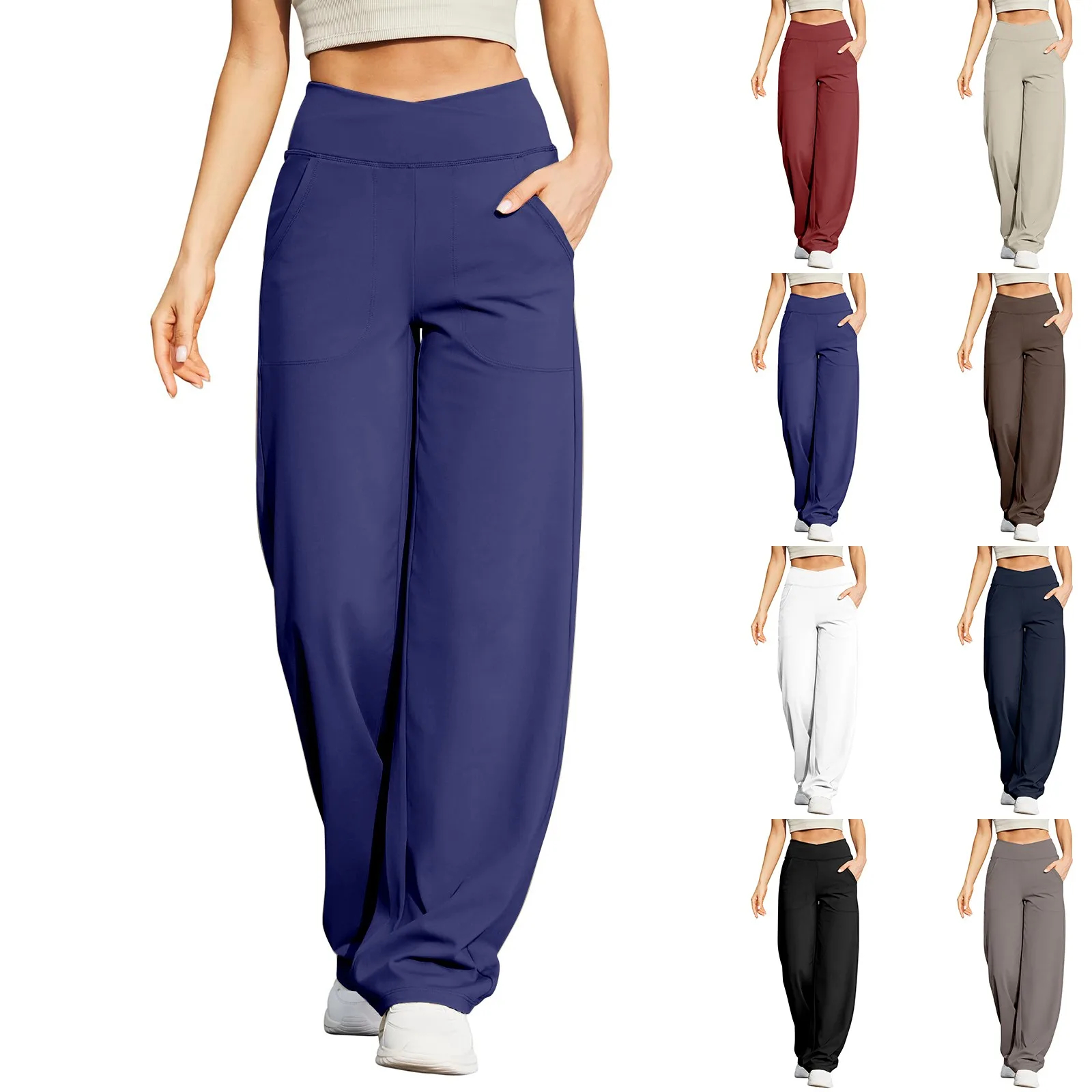 Women's Wide Leg Pants High Elastic Waisted In The Back Sweatpants Trousers Long Straight Womens Casual Pants