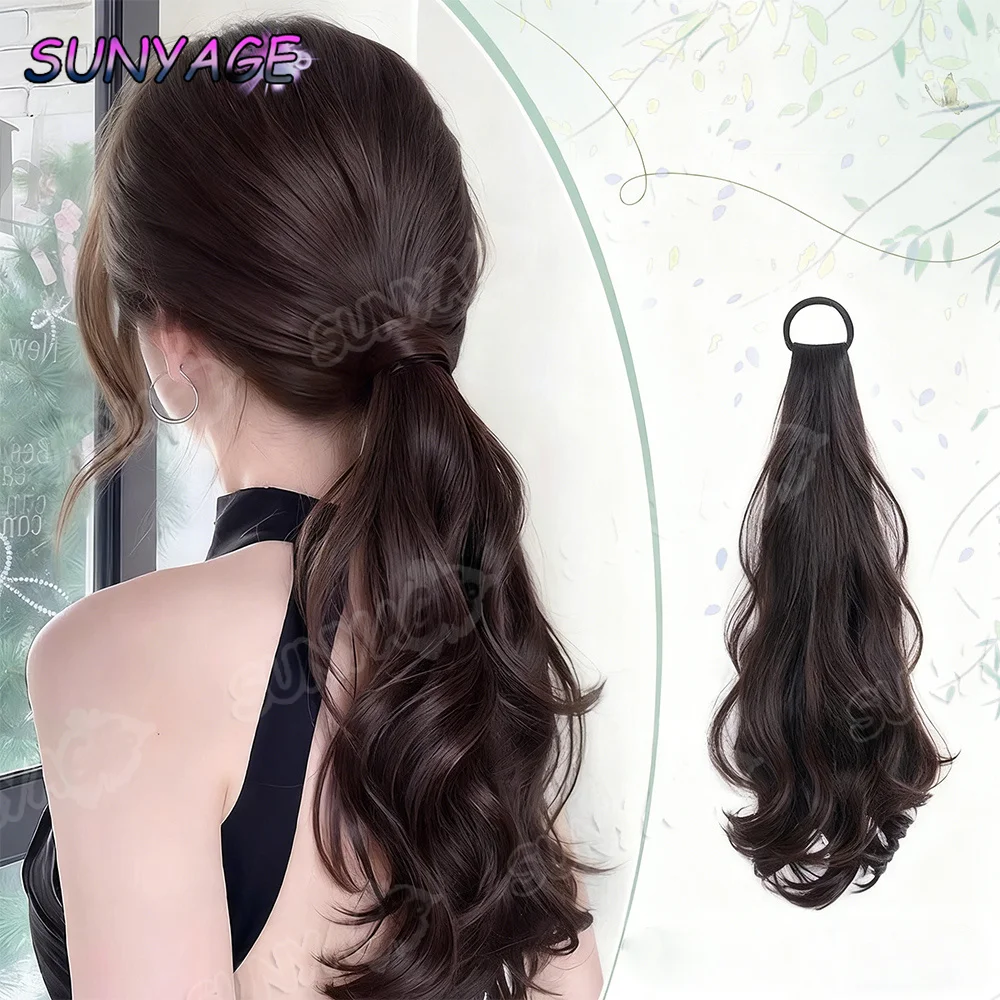

Synthetic Wig 18inch Ponytail Long Wavy Ponytail Hair With High Elasticity Rubber Band Heat Resistant Hairpiece For Daily Use
