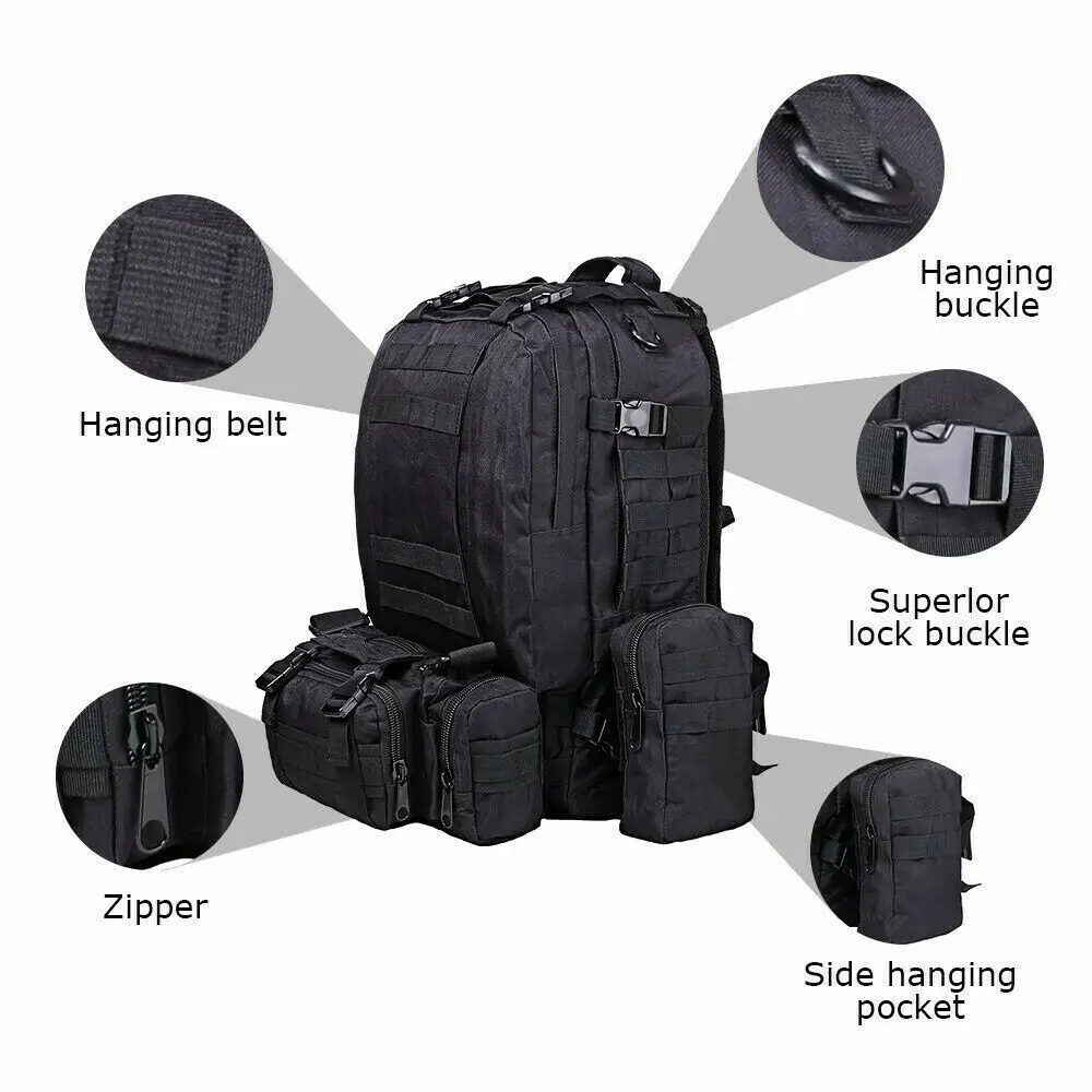 55L Outdoor Tactical Backpack Men's Large Capacity Hiking Climbing Army Rucksacks Waterproof Camping Bags