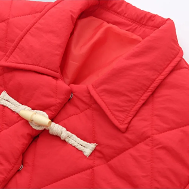 Womens Plus Size Winter Parkas Casual Clothing Lapel Argyle Knot Button Padded Jacket Simple Warmth Curve Coats S66 9830