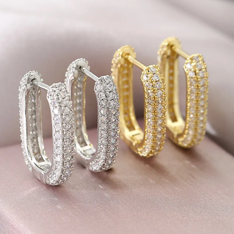 Square Circle Hoop Earrings for Women Luxury Stainless Steel Earrings Rending Gold Color Rainbow Rectangle Hoop Earring Jewelry