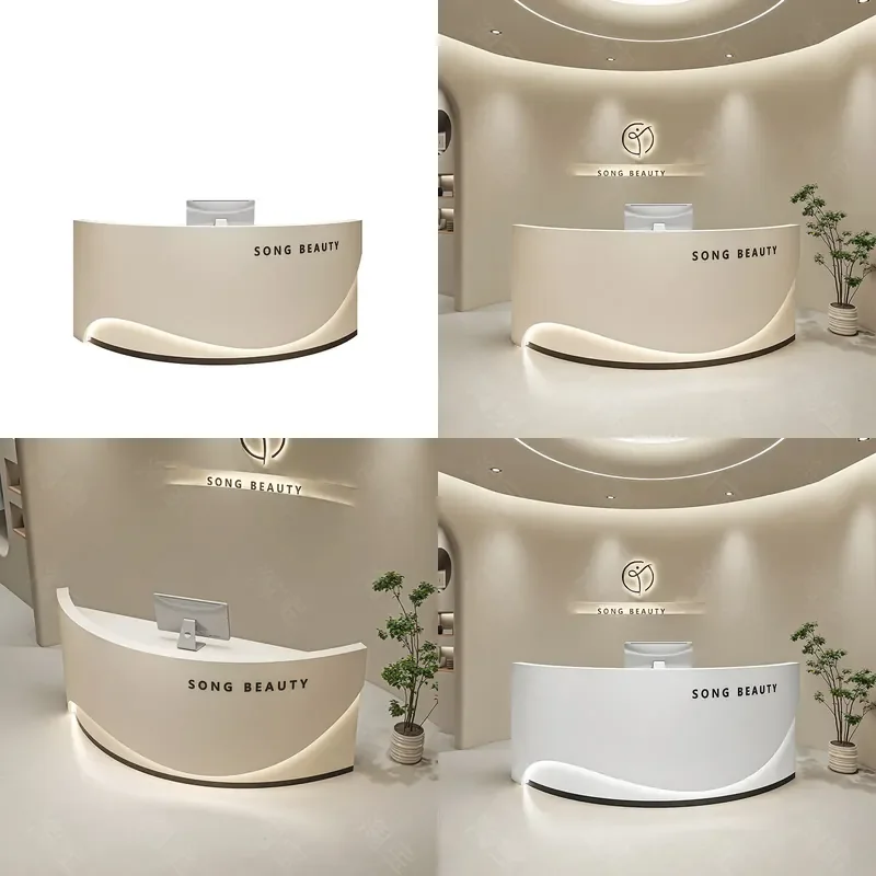 Curved Reception Desk for Salon Clothing Store Checkout Counter Hairdresser Front Desk Consultation Service Table